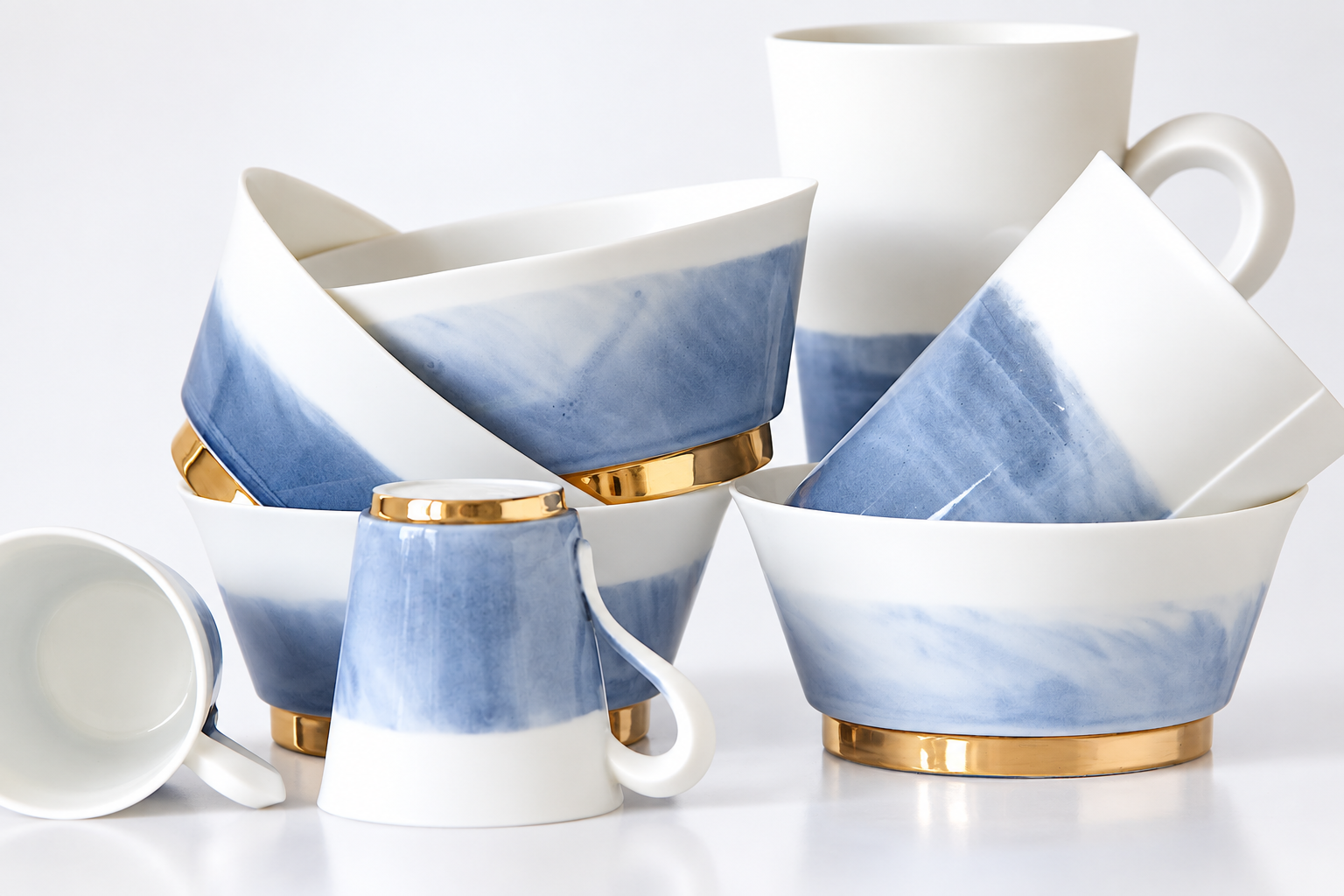 A collection of blue and white porcelain vessels